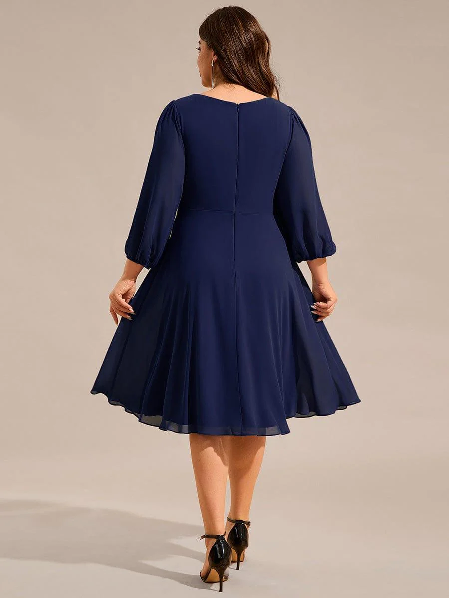 ever NYLAH|V-neck Long Sleeve Pleated Chiffon Midi Wedding Guest Dress - Image 27