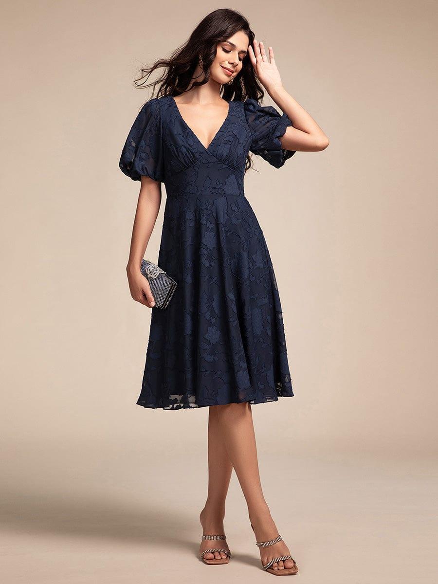 ever DANI|V-neck Puffy Midi Wedding Guest Dress With Short Sleeves - Image 6