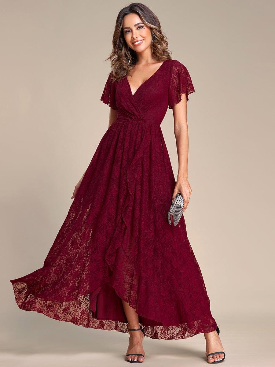 ever ELISE|V-Neck Short Sleeve Pleated Ruffled Lace Mother of the Bride Dress - Image 45