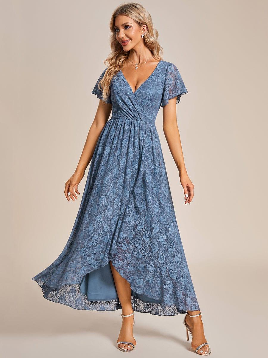 ever ELISE|V-Neck Short Sleeve Pleated Ruffled Lace Mother of the Bride Dress - Image 53