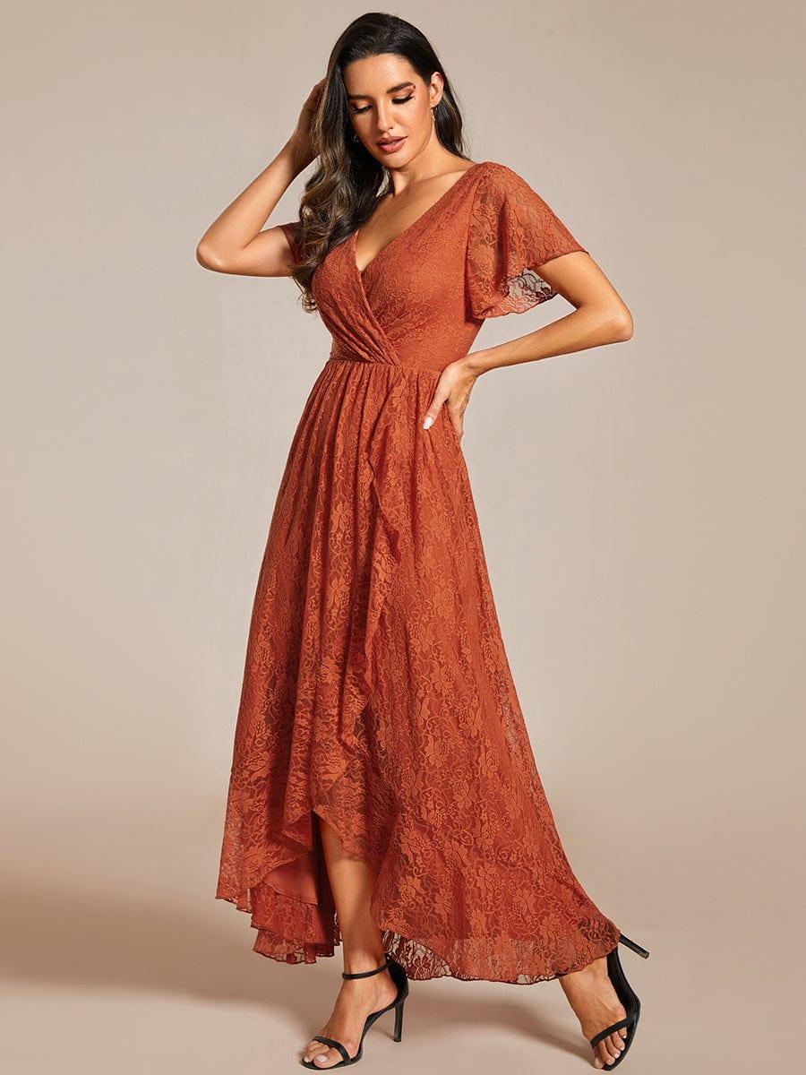 ever ELISE|V-Neck Short Sleeve Pleated Ruffled Lace Mother of the Bride Dress - Image 68