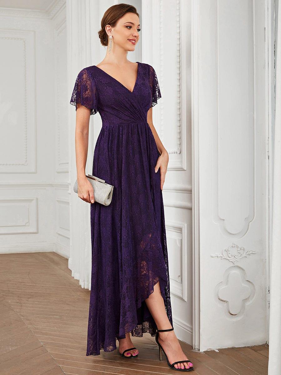 ever ELISE|V-Neck Short Sleeve Pleated Ruffled Lace Wedding Guest Dress - Image 20