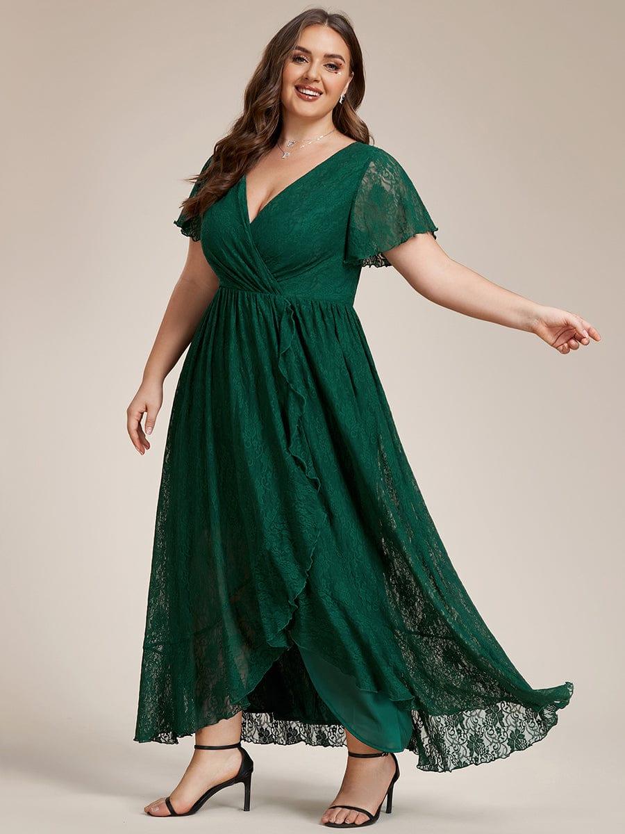 ever ELISE|V-Neck Short Sleeve Pleated Ruffled Lace Wedding Guest Dress - Image 39