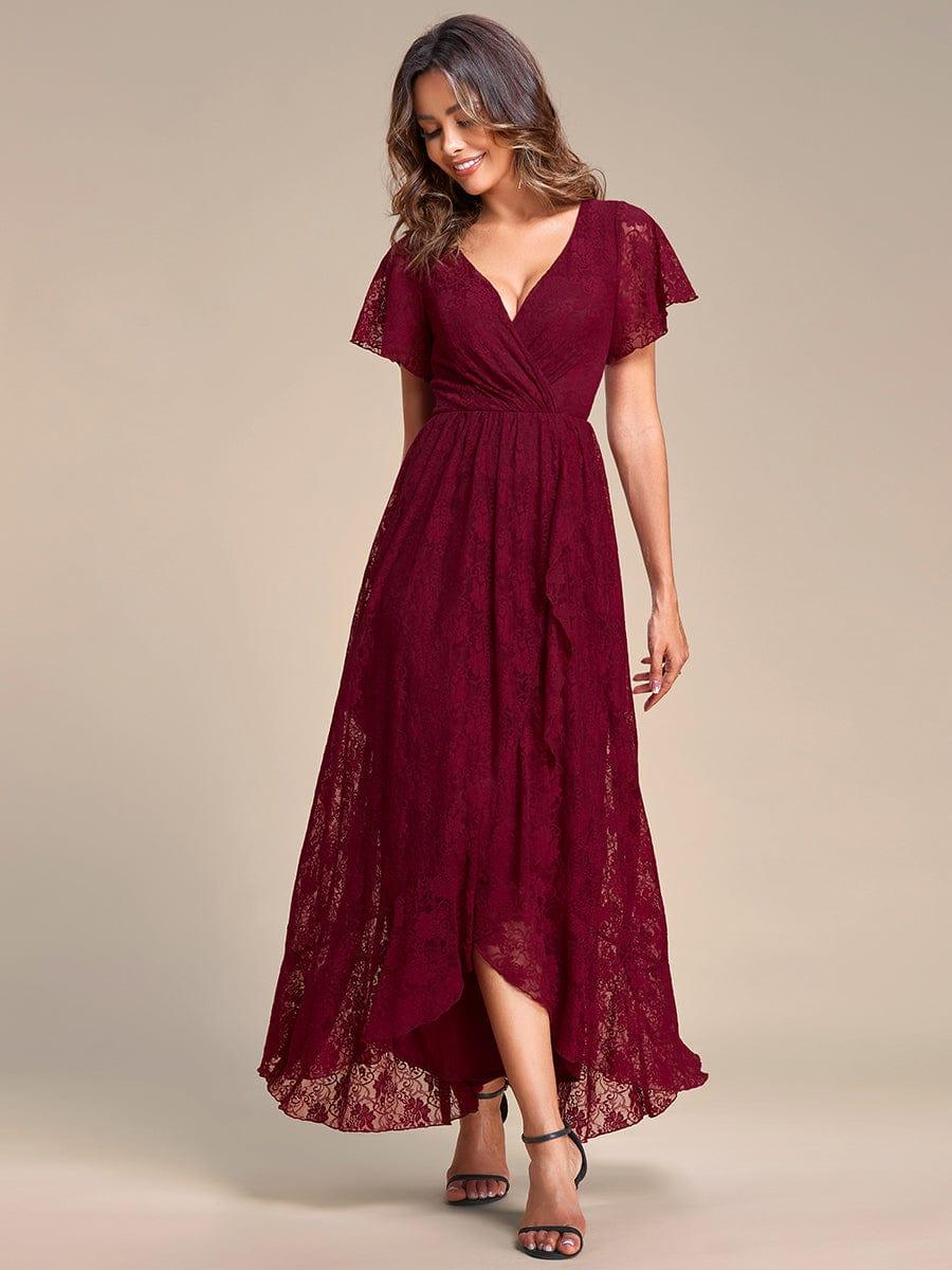 ever ELISE|V-Neck Short Sleeve Pleated Ruffled Lace Wedding Guest Dress - Image 47