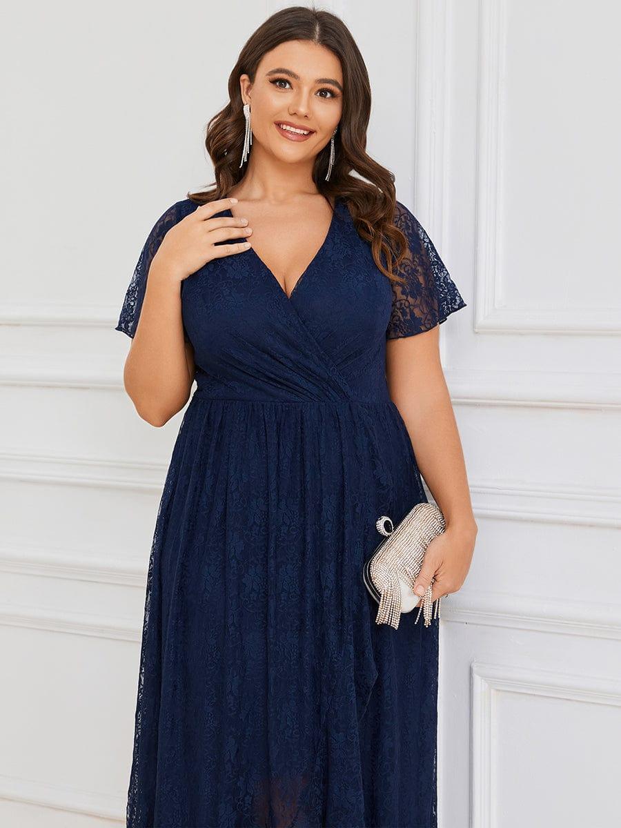 ever ELISE|V-Neck Short Sleeve Pleated Ruffled Lace Wedding Guest Dress - Image 7