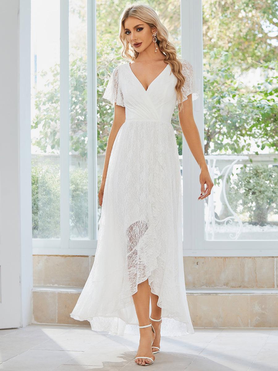 ever ELISE|V-Neck Short Sleeve Pleated Ruffled Lace Wedding Guest Dress - Image 8