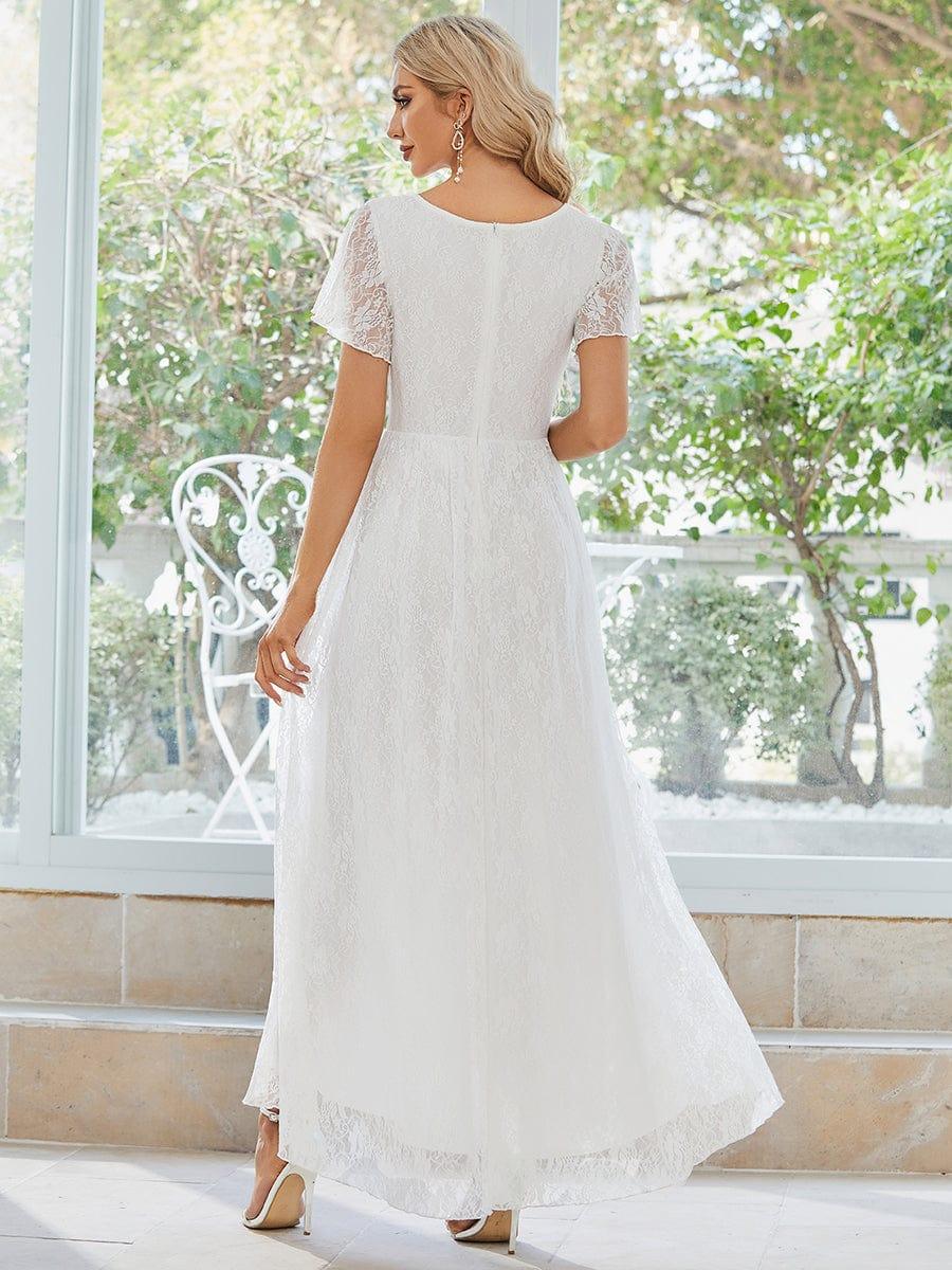 ever ELISE|V-Neck Short Sleeve Pleated Ruffled Lace Wedding Guest Dress - Image 9
