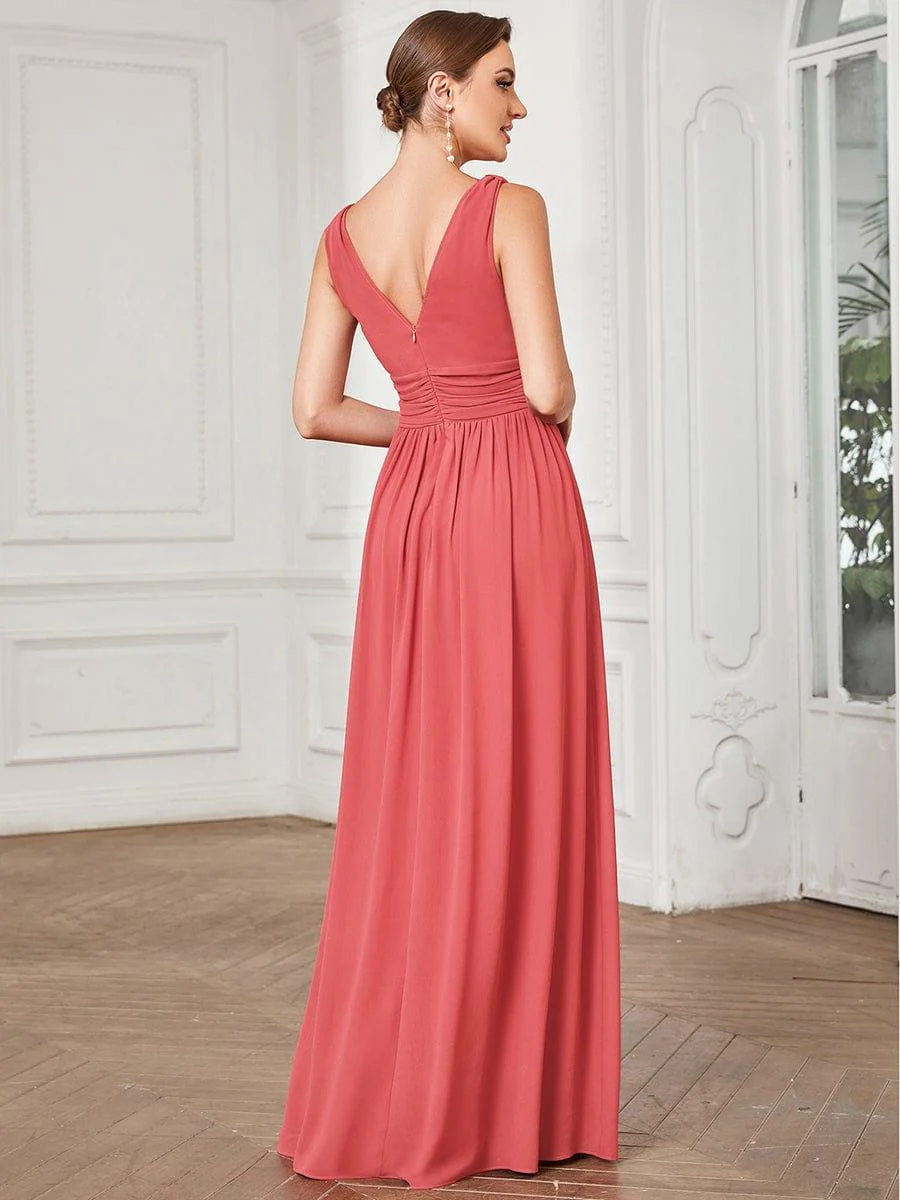 ever HUSH|V Neck Sleeveless Pleated Chiffon Maxi Evening Dress - Image 15
