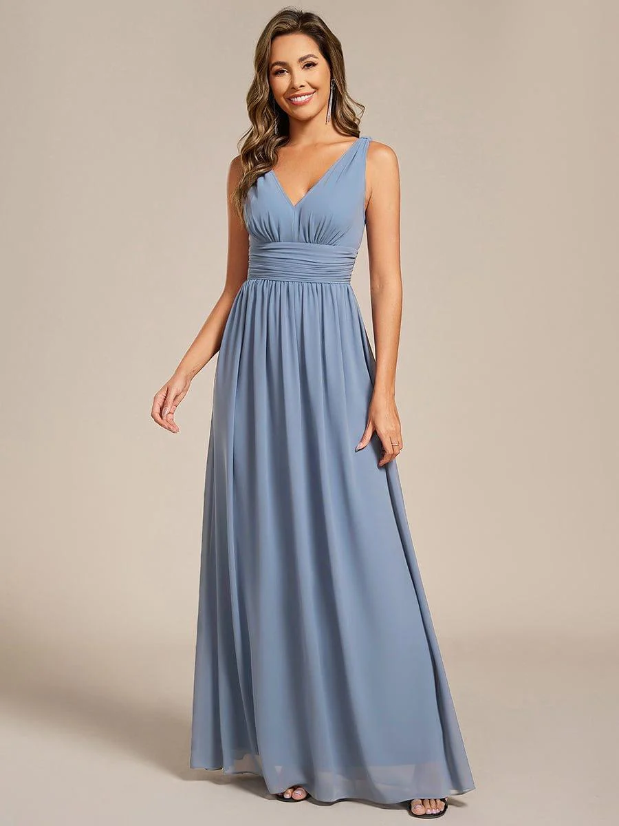 ever HUSH|V Neck Sleeveless Pleated Chiffon Maxi Evening Dress - Image 32
