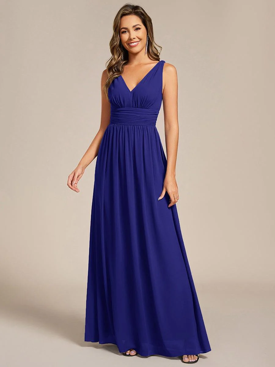 ever HUSH|V Neck Sleeveless Pleated Chiffon Maxi Evening Dress - Image 35