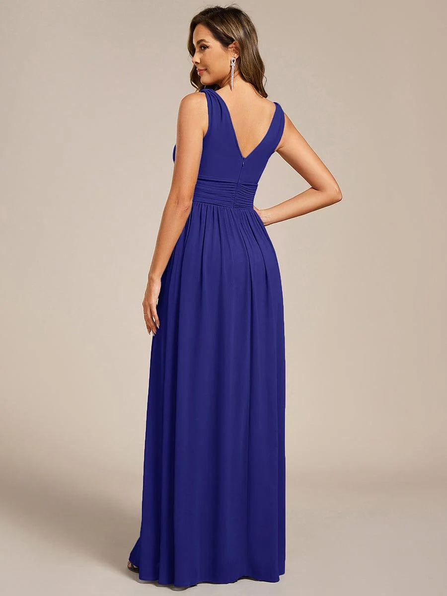 ever HUSH|V Neck Sleeveless Pleated Chiffon Maxi Evening Dress - Image 36