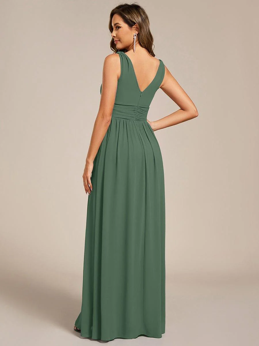 ever HUSH|V Neck Sleeveless Pleated Chiffon Maxi Evening Dress - Image 4