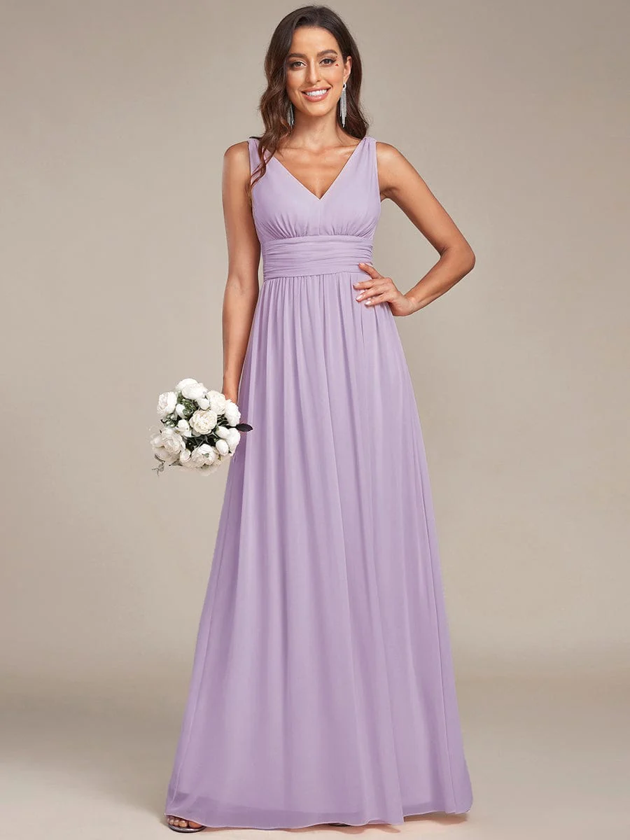 ever HUSH|V Neck Sleeveless Pleated Chiffon Maxi Evening Dress - Image 41