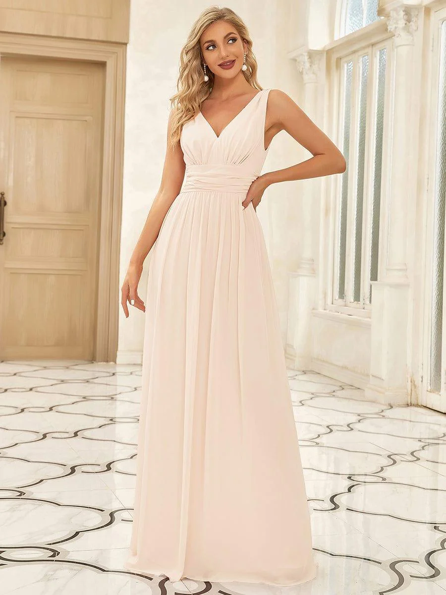 ever HUSH|V Neck Sleeveless Pleated Chiffon Maxi Evening Dress - Image 8