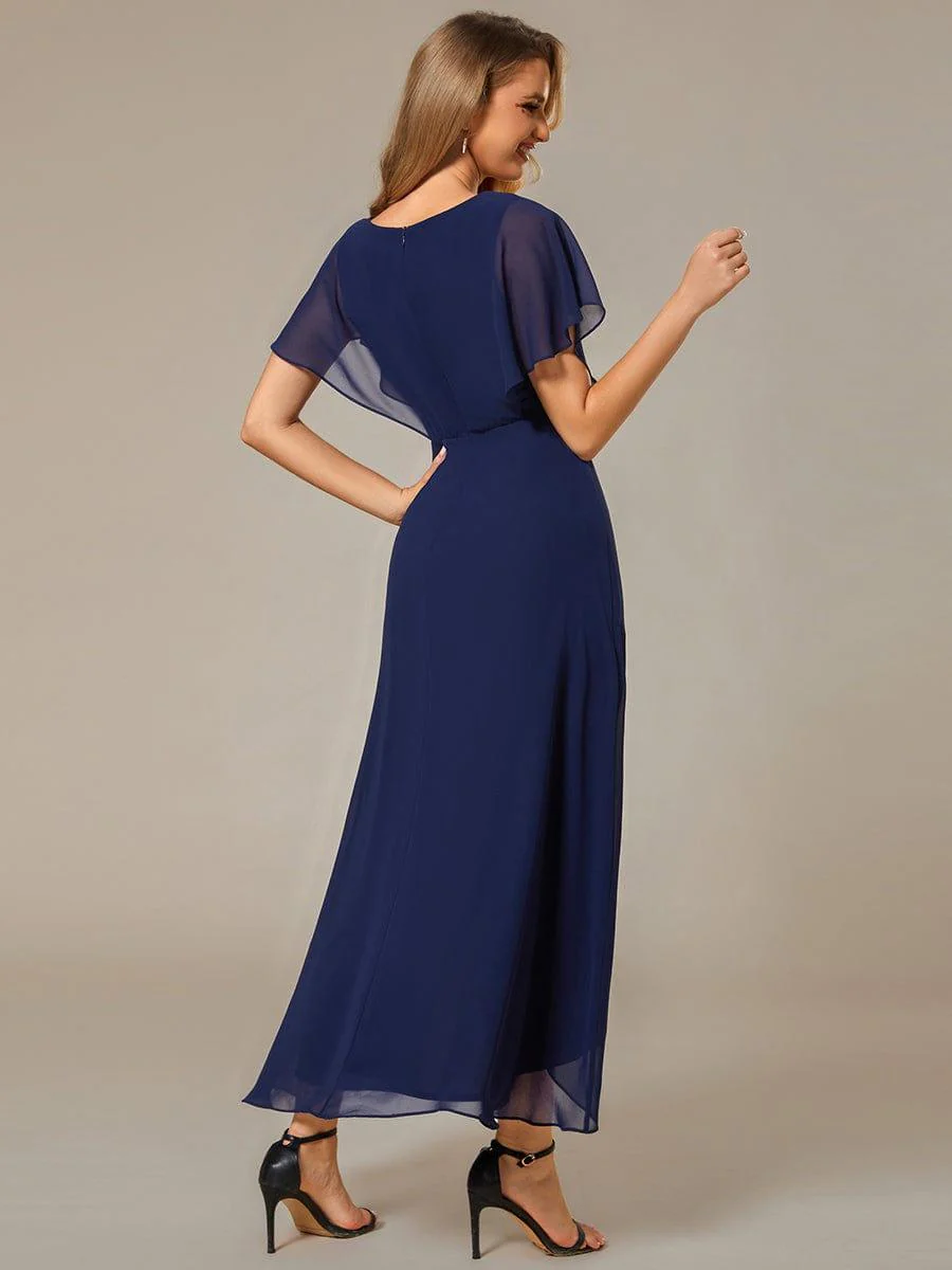 ever LILAS|Waist Applique A-Line Chiffon V-Neck Wedding Guest Dress - Image 10