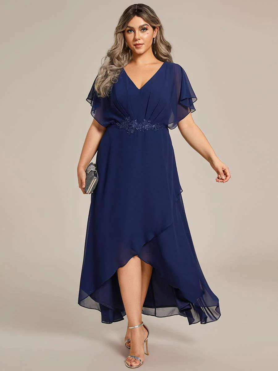 ever LILAS|Waist Applique A-Line Chiffon V-Neck Wedding Guest Dress - Image 14