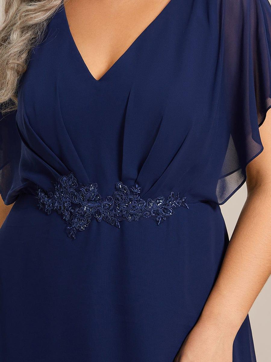 ever LILAS|Waist Applique A-Line Chiffon V-Neck Wedding Guest Dress - Image 16