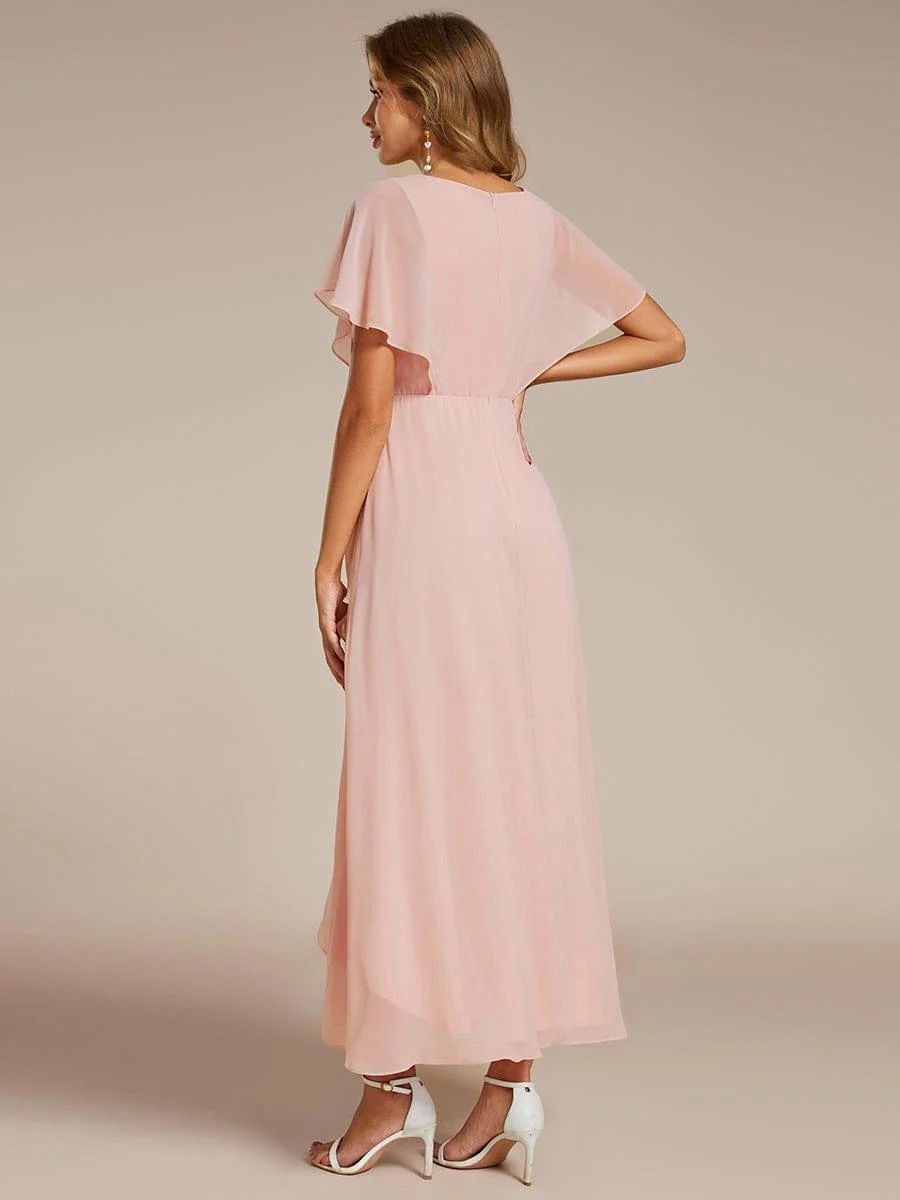ever LILAS|Waist Applique A-Line Chiffon V-Neck Wedding Guest Dress - Image 18