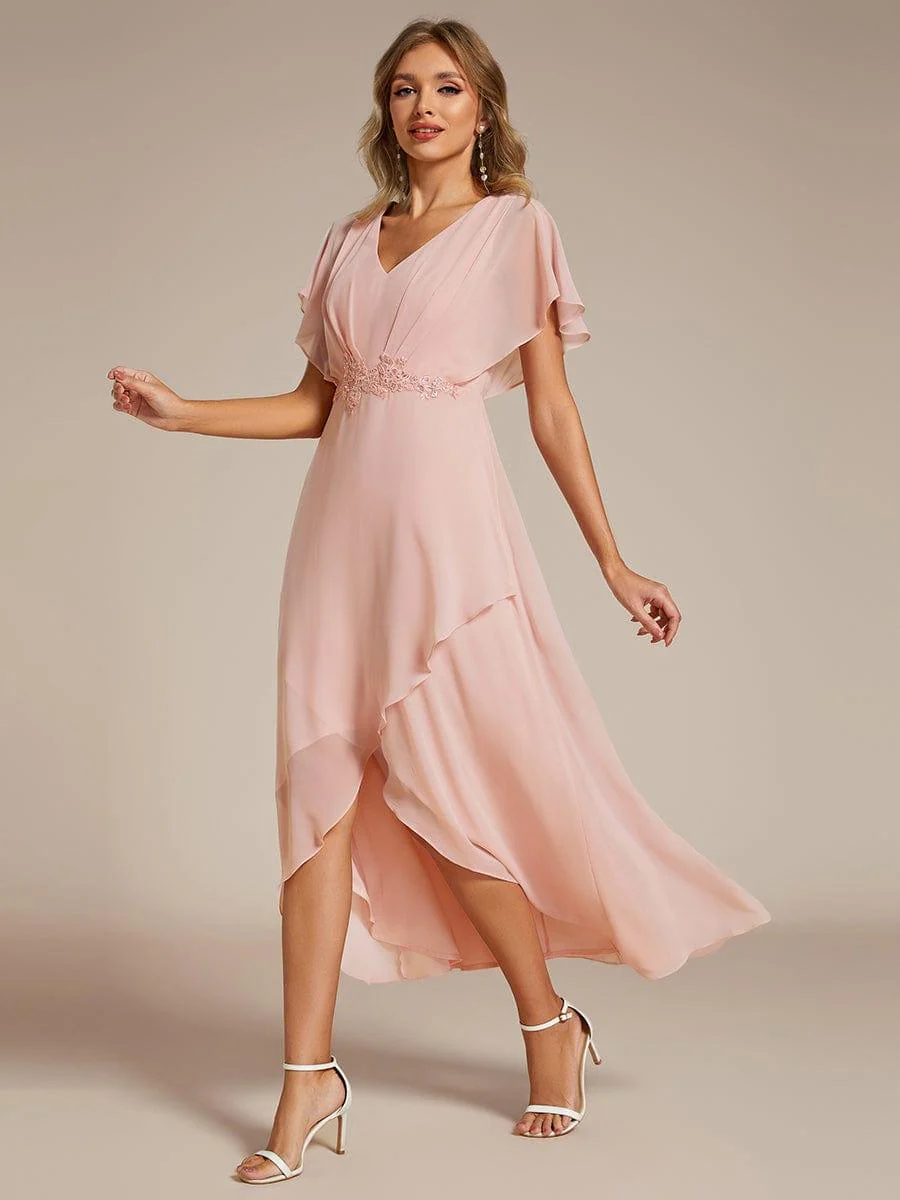 ever LILAS|Waist Applique A-Line Chiffon V-Neck Wedding Guest Dress - Image 20
