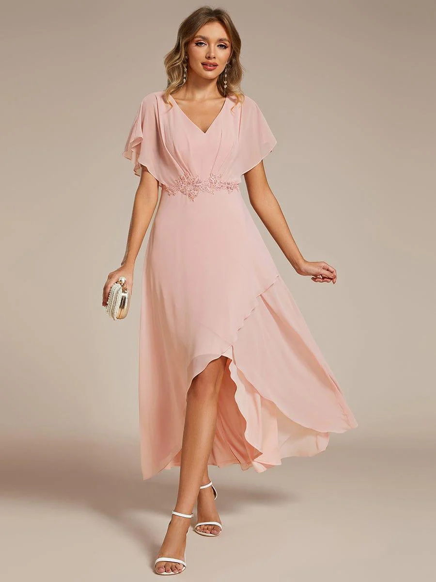 ever LILAS|Waist Applique A-Line Chiffon V-Neck Wedding Guest Dress - Image 21