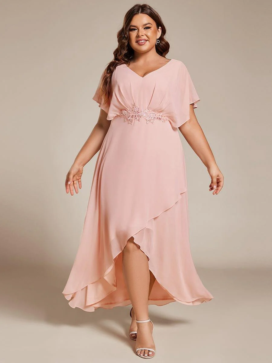 ever LILAS|Waist Applique A-Line Chiffon V-Neck Wedding Guest Dress - Image 22