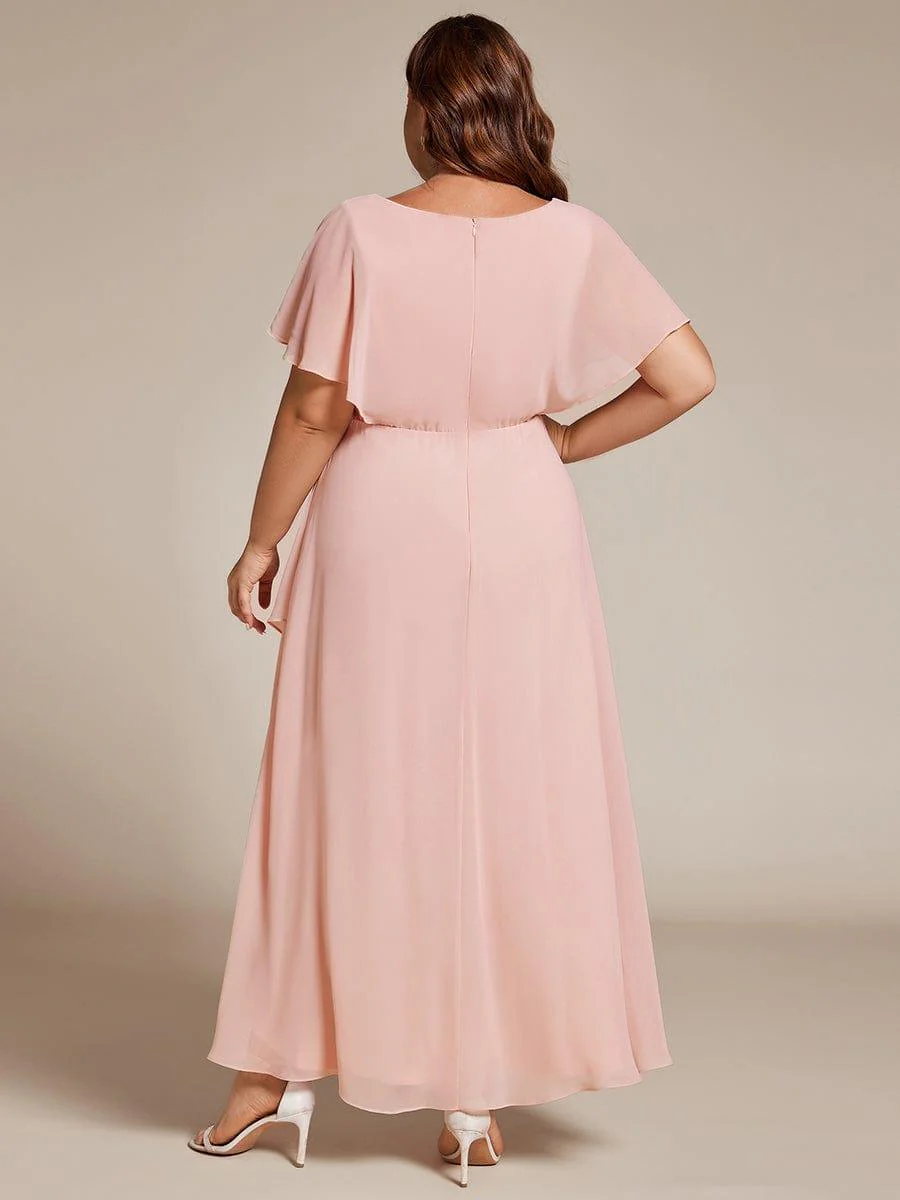 ever LILAS|Waist Applique A-Line Chiffon V-Neck Wedding Guest Dress - Image 23