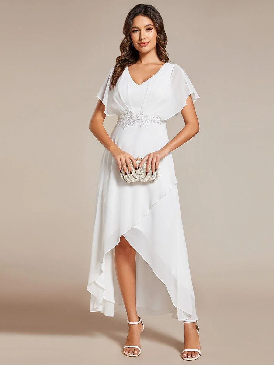 ever LILAS|Waist Applique A-Line Chiffon V-Neck Wedding Guest Dress - Image 25