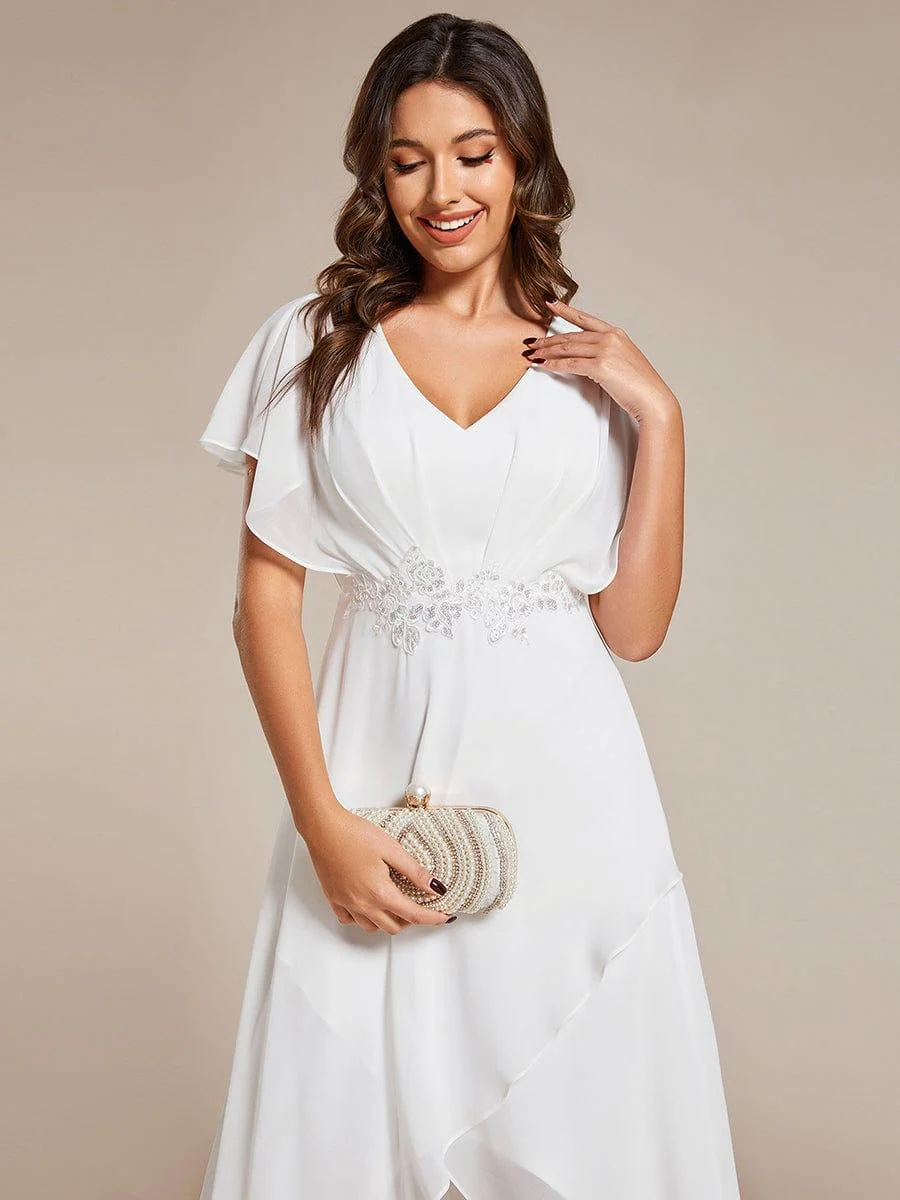 ever LILAS|Waist Applique A-Line Chiffon V-Neck Wedding Guest Dress - Image 27