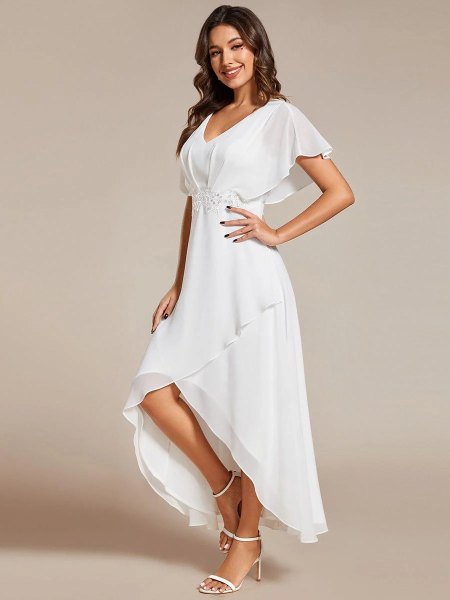 ever LILAS|Waist Applique A-Line Chiffon V-Neck Wedding Guest Dress - Image 28