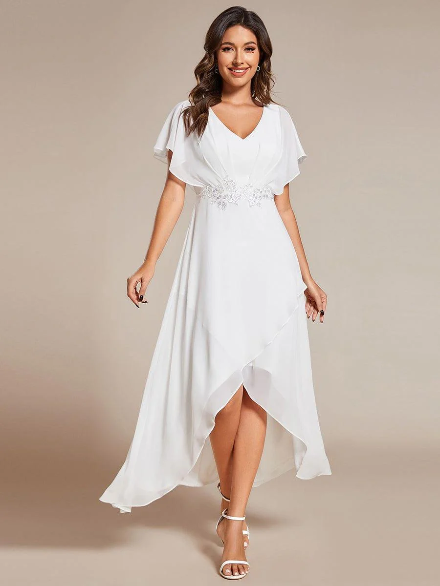 ever LILAS|Waist Applique A-Line Chiffon V-Neck Wedding Guest Dress - Image 29