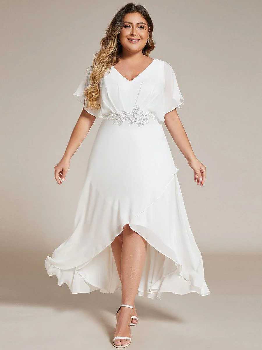 ever LILAS|Waist Applique A-Line Chiffon V-Neck Wedding Guest Dress - Image 30