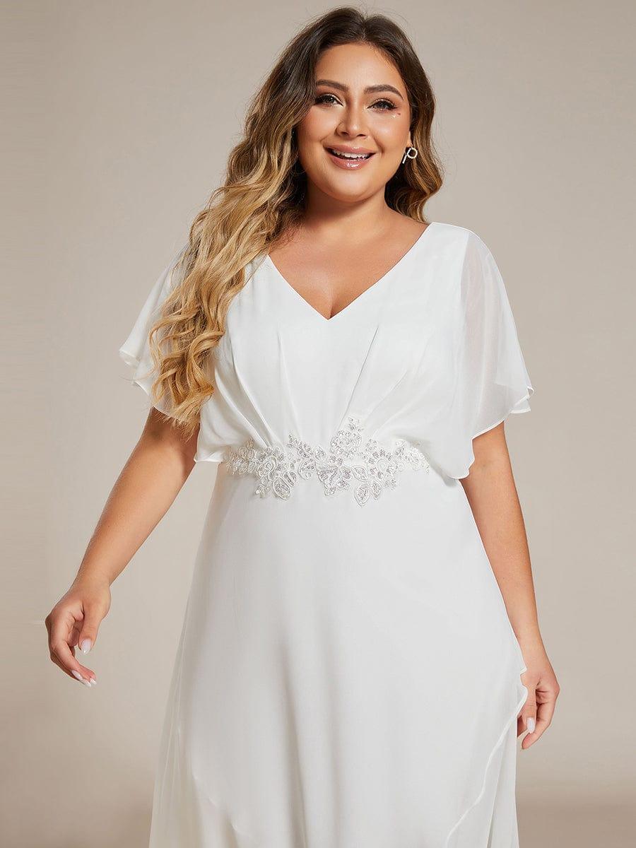 ever LILAS|Waist Applique A-Line Chiffon V-Neck Wedding Guest Dress - Image 32