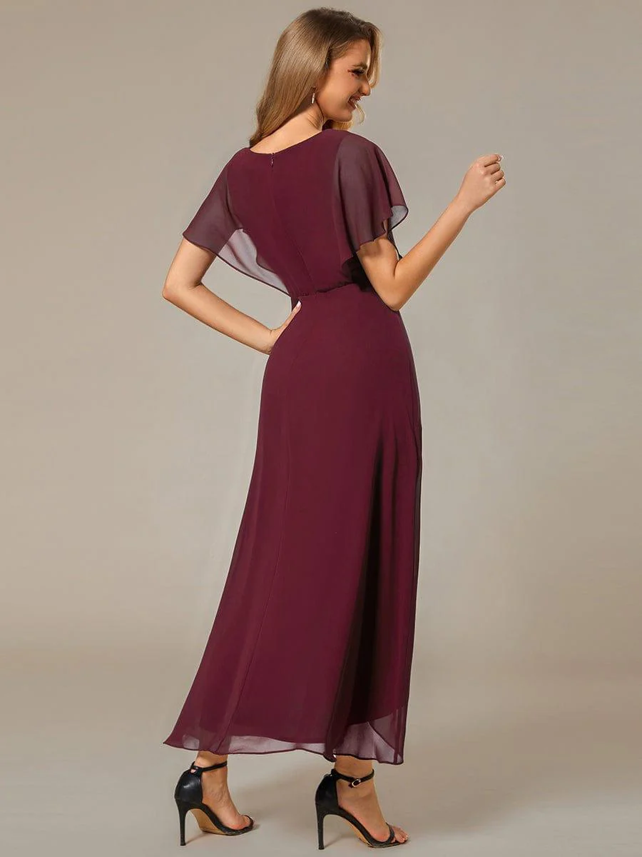 ever LILAS|Waist Applique A-Line Chiffon V-Neck Wedding Guest Dress - Image 34