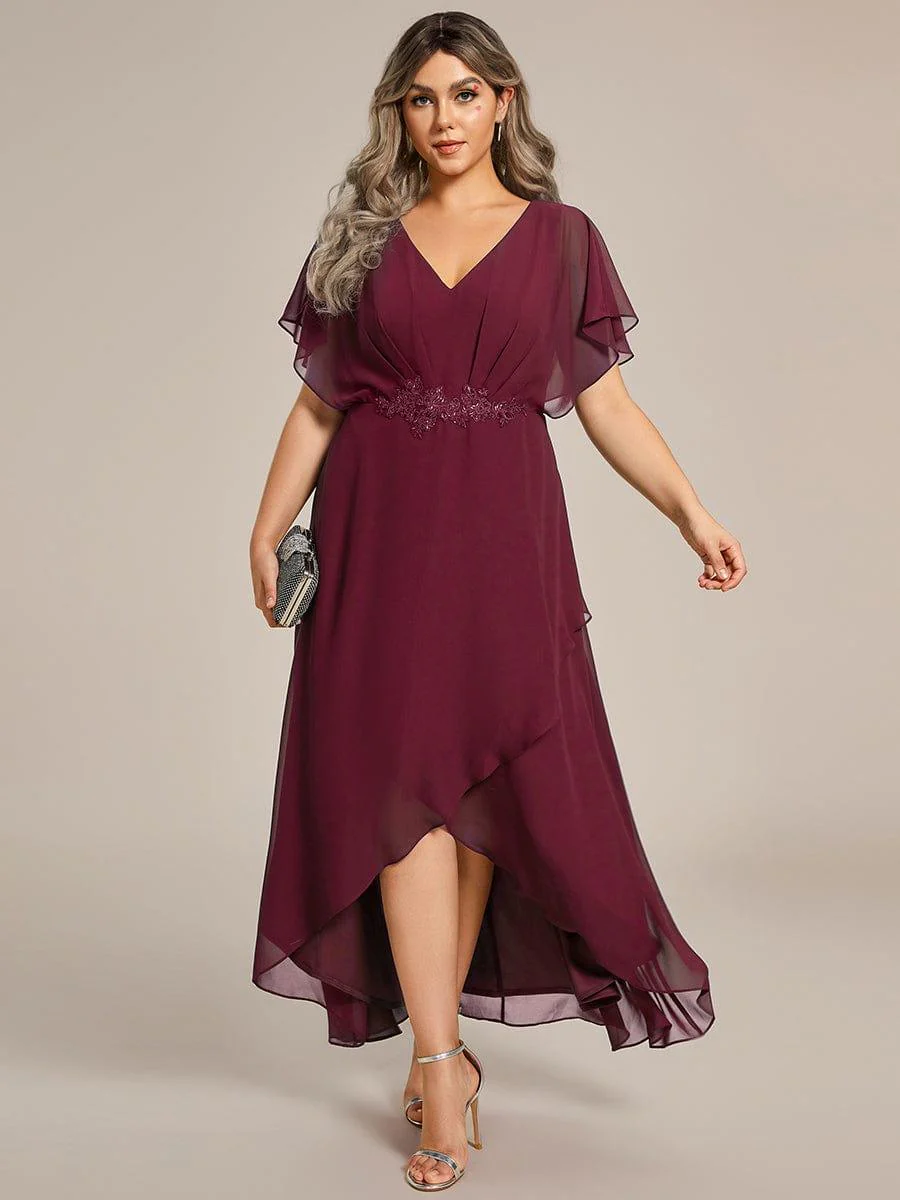 ever LILAS|Waist Applique A-Line Chiffon V-Neck Wedding Guest Dress - Image 38
