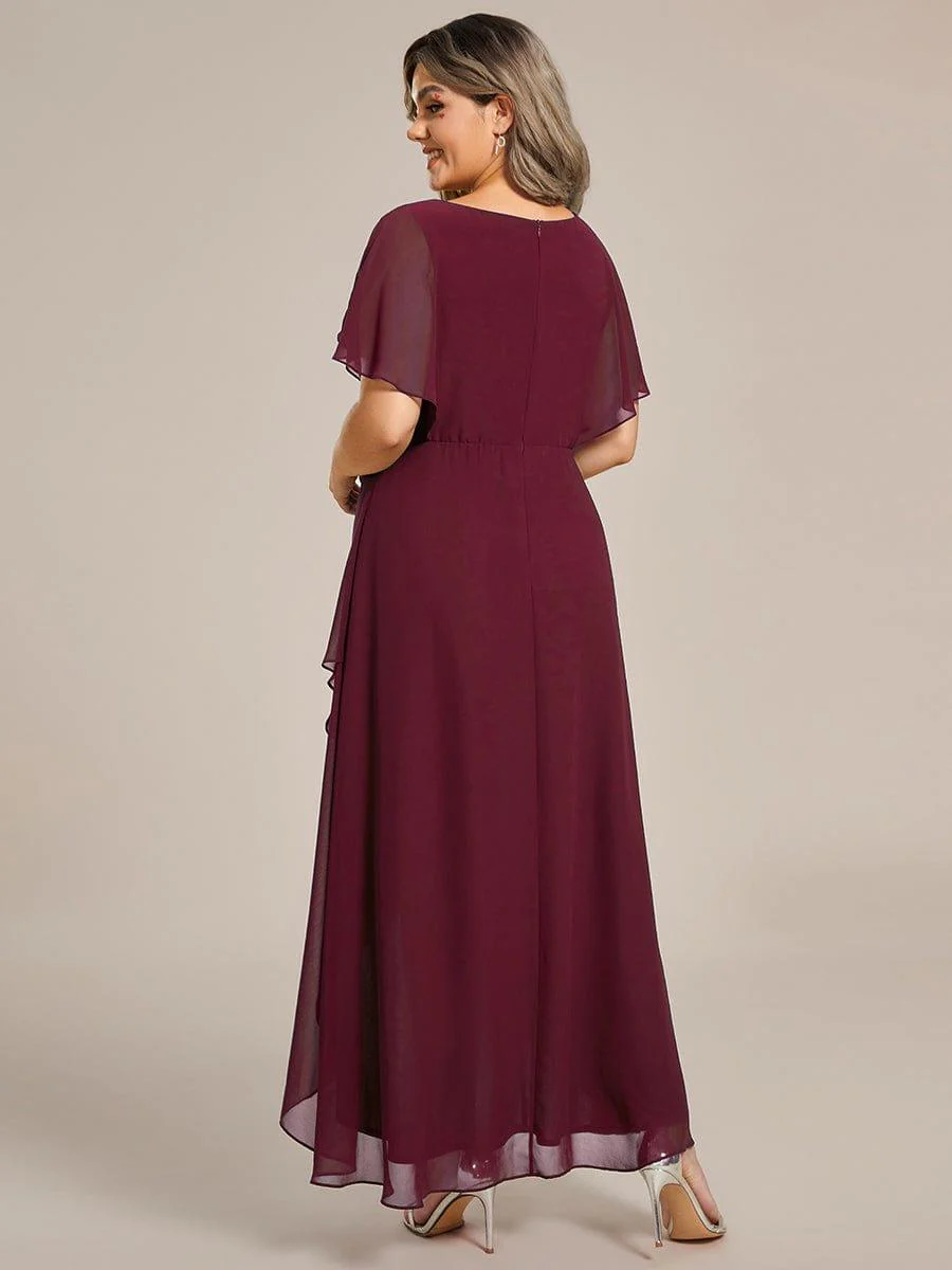 ever LILAS|Waist Applique A-Line Chiffon V-Neck Wedding Guest Dress - Image 39