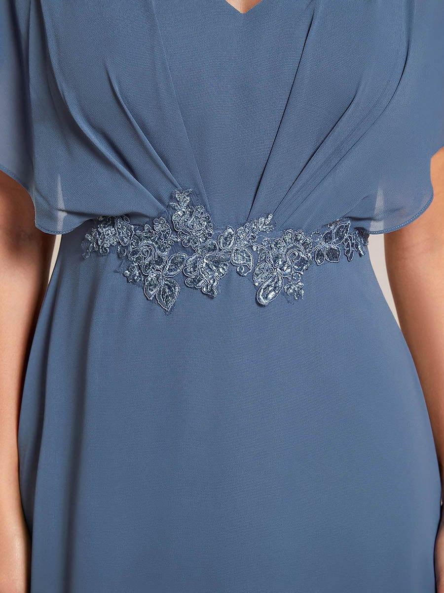 ever LILAS|Waist Applique A-Line Chiffon V-Neck Wedding Guest Dress - Image 43