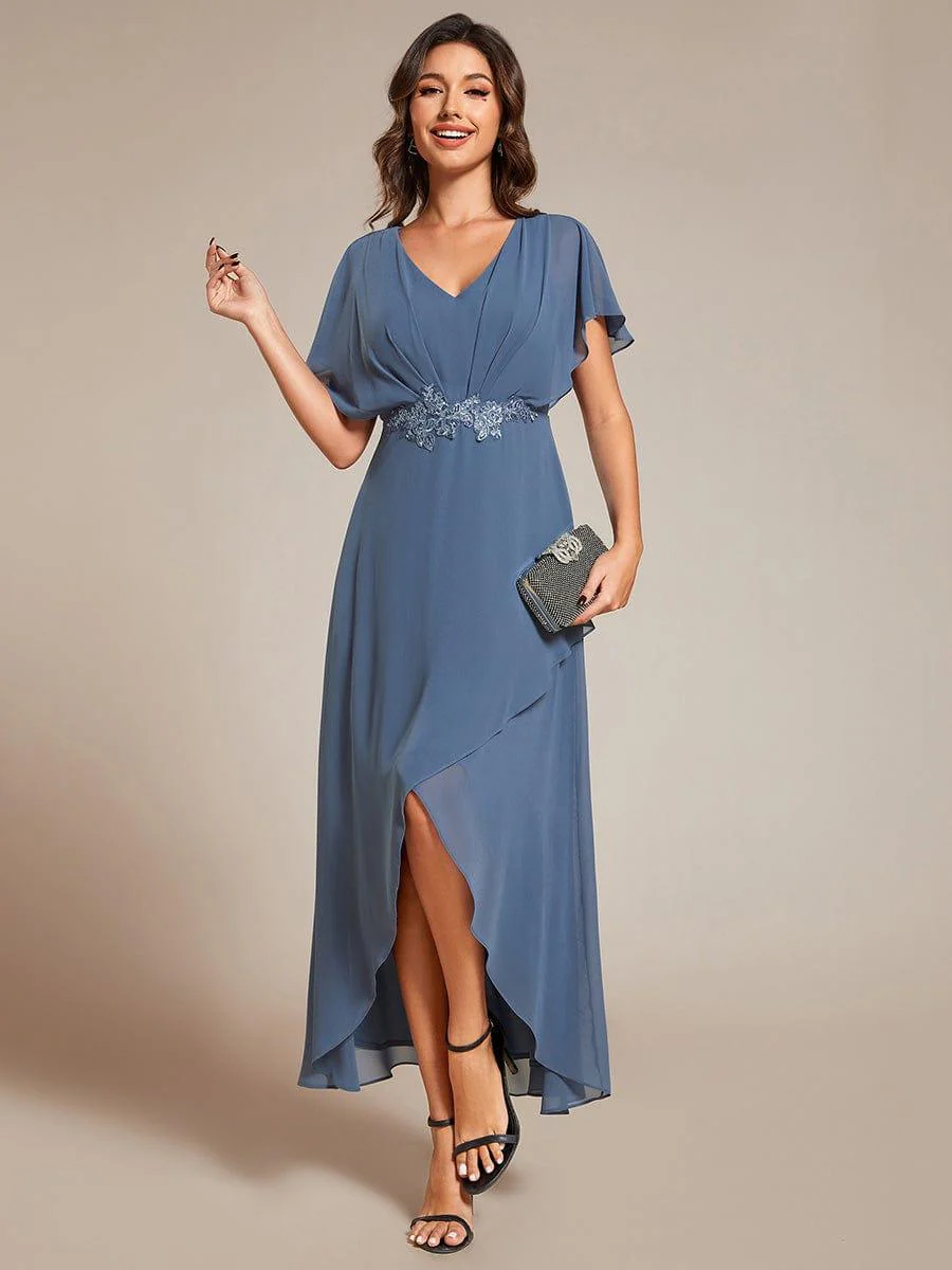 ever LILAS|Waist Applique A-Line Chiffon V-Neck Wedding Guest Dress - Image 44