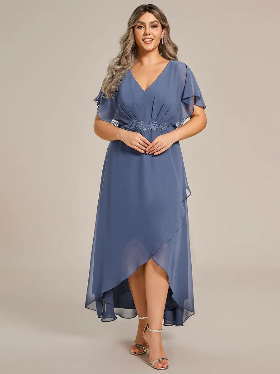 ever LILAS|Waist Applique A-Line Chiffon V-Neck Wedding Guest Dress - Image 46
