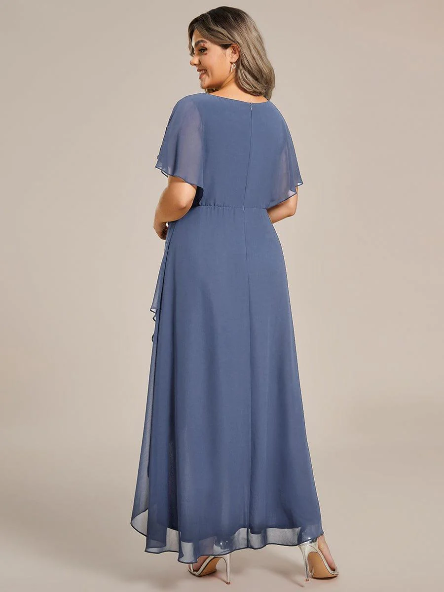 ever LILAS|Waist Applique A-Line Chiffon V-Neck Wedding Guest Dress - Image 47