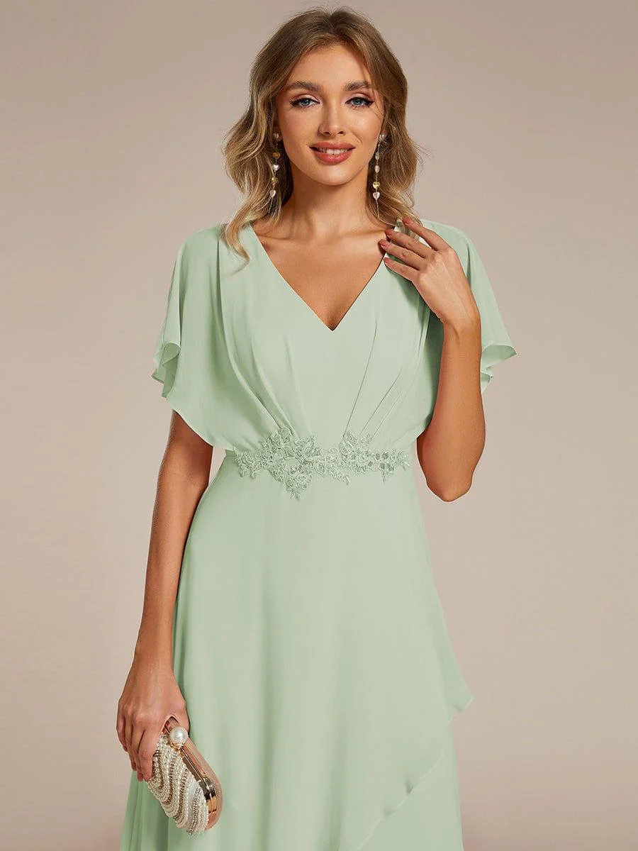 ever LILAS|Waist Applique A-Line Chiffon V-Neck Wedding Guest Dress - Image 51