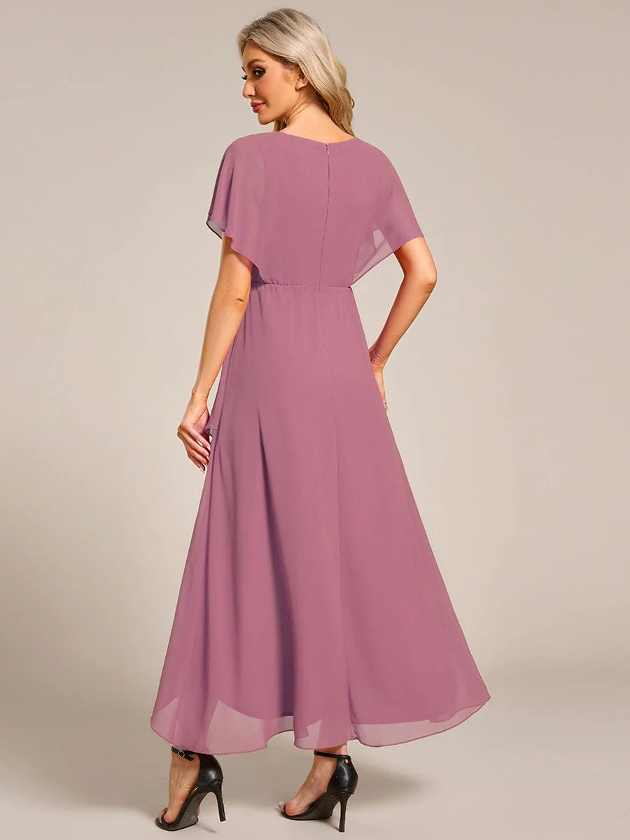 ever LILAS|Waist Applique A-Line Chiffon V-Neck Wedding Guest Dress - Image 53
