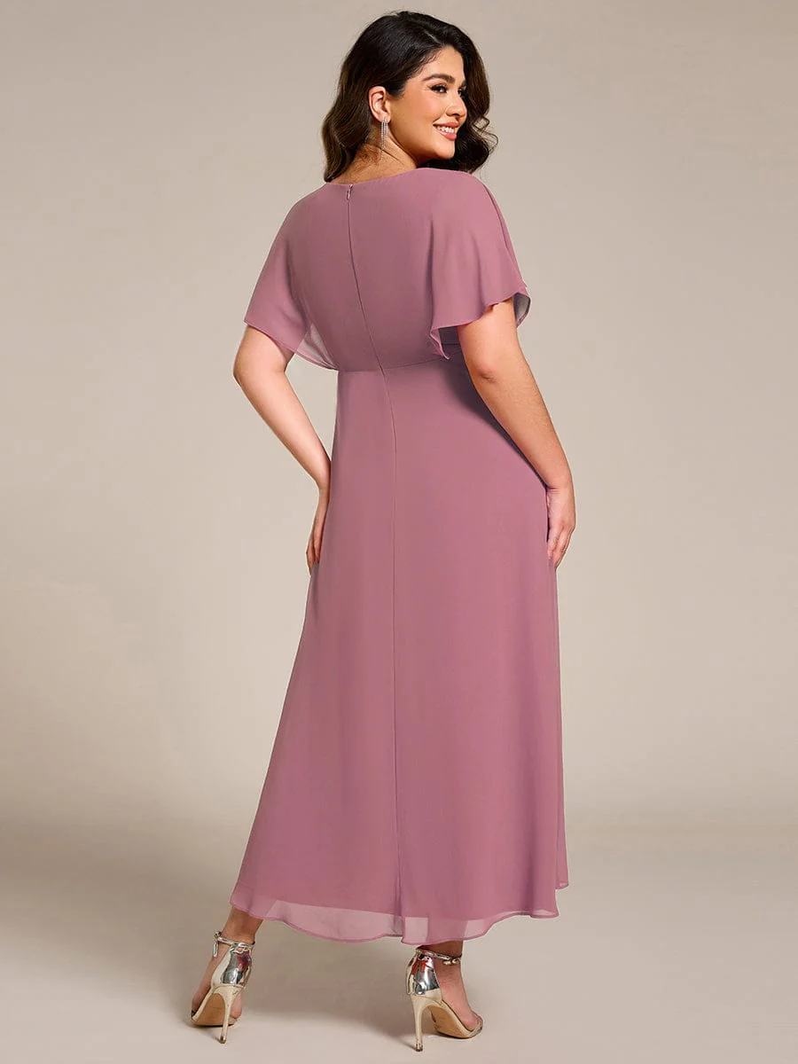 ever LILAS|Waist Applique A-Line Chiffon V-Neck Wedding Guest Dress - Image 58