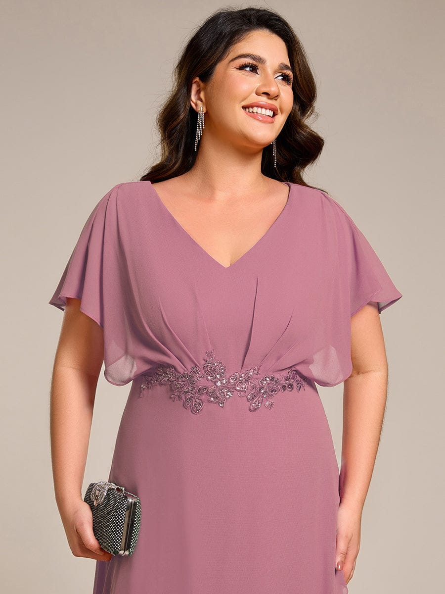 ever LILAS|Waist Applique A-Line Chiffon V-Neck Wedding Guest Dress - Image 61
