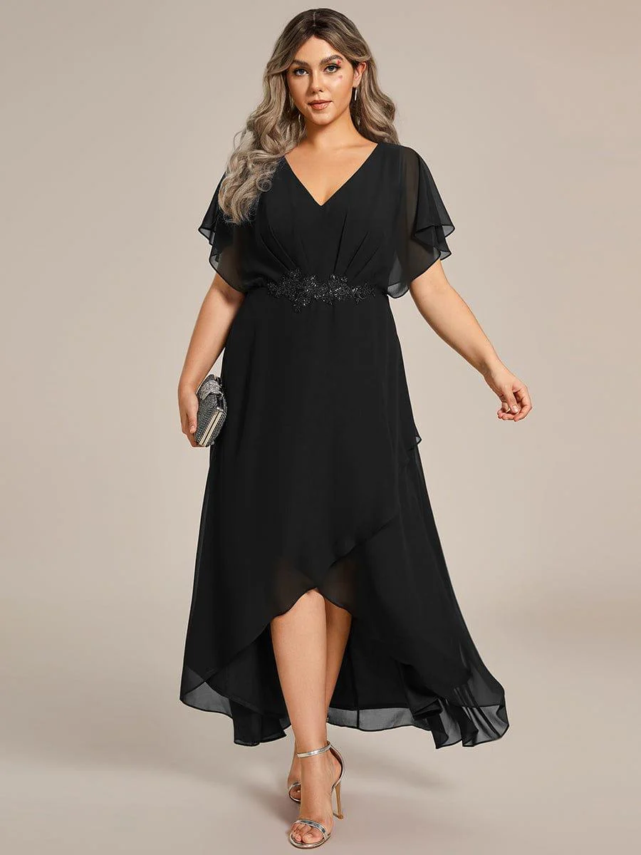 ever LILAS|Waist Applique A-Line Chiffon V-Neck Wedding Guest Dress - Image 7