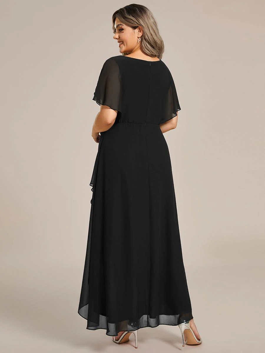 ever LILAS|Waist Applique A-Line Chiffon V-Neck Wedding Guest Dress - Image 8