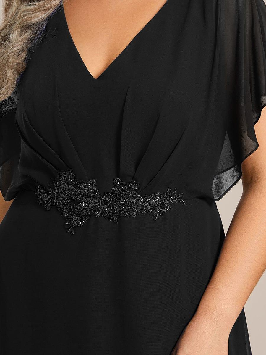 ever LILAS|Waist Applique A-Line Chiffon V-Neck Wedding Guest Dress - Image 9