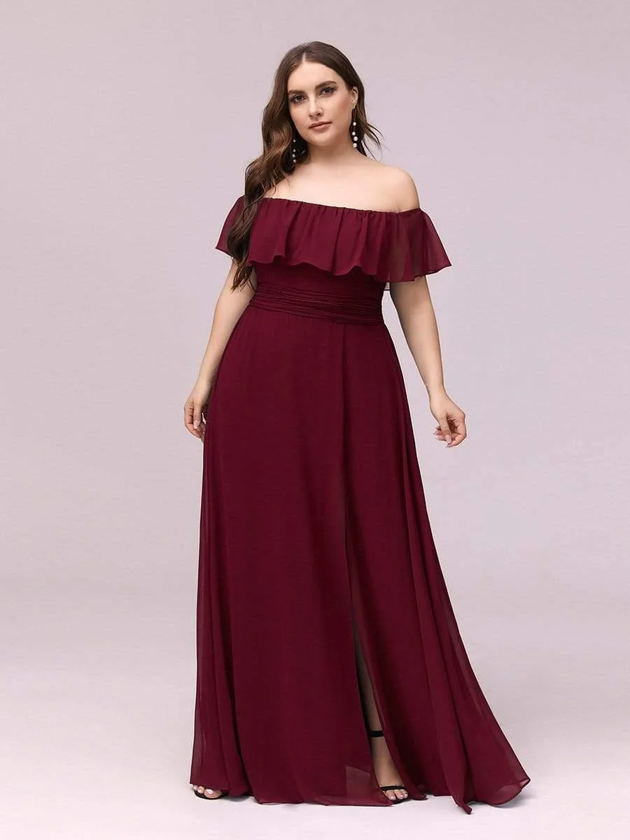 ever ÉMILE|Women's Off-The-Shoulder Ruffle Thigh Split Bridesmaid Dresses - Image 10
