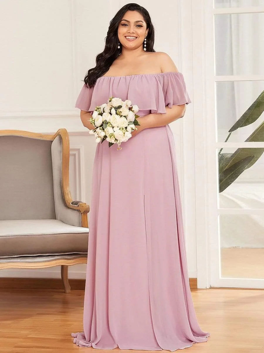 ever ÉMILE|Women's Off-The-Shoulder Ruffle Thigh Split Bridesmaid Dresses - Image 101