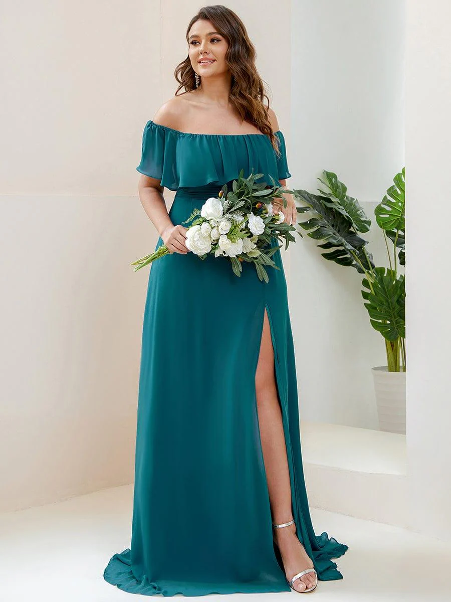 ever ÉMILE|Women's Off-The-Shoulder Ruffle Thigh Split Bridesmaid Dresses - Image 115