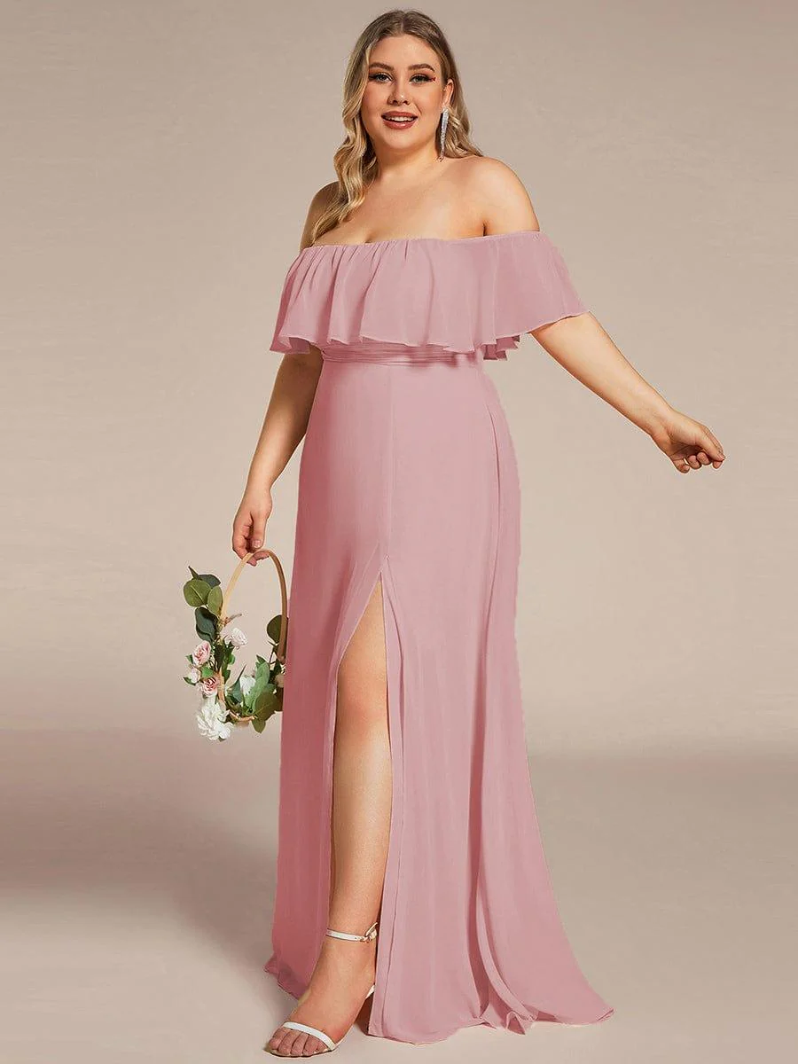 ever ÉMILE|Women's Off-The-Shoulder Ruffle Thigh Split Bridesmaid Dresses - Image 126